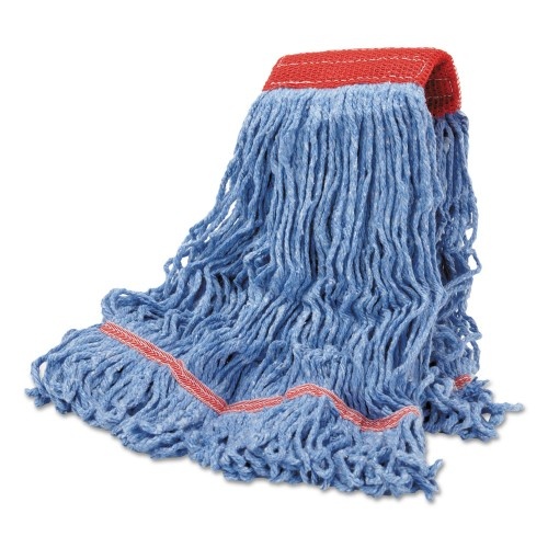 Boardwalk Cotton Mop Heads, Cotton/Synthetic, Large, Looped End, Wideband, Blue, 12/Ct