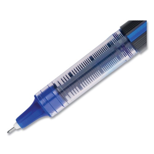 Uni-Ball Vision Roller Ball Pen, Stick, Micro 0.5 Mm, Blue Ink, Black/Blue Barrel, 12/Pack