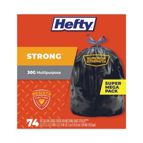 Hefty Ultra Strong Tall Kitchen And Trash Bags, 30 Gal, 1.1 Mil, 30" X 33", Black, 222/Carton