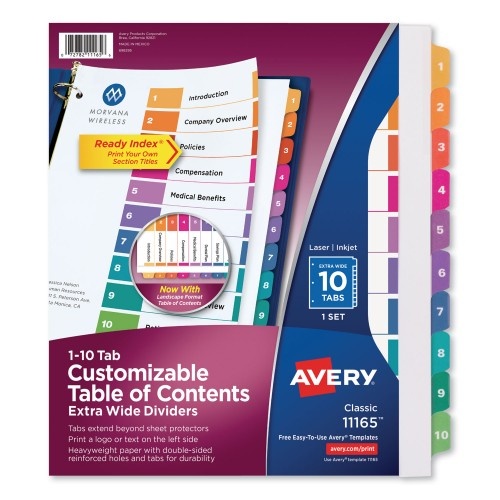 Avery Customizable Toc Ready Index Multicolor Tab Dividers, Extra Wide Tabs, 10-Tab, 1 To 10, 11 X 9.25, White, 1 Set
