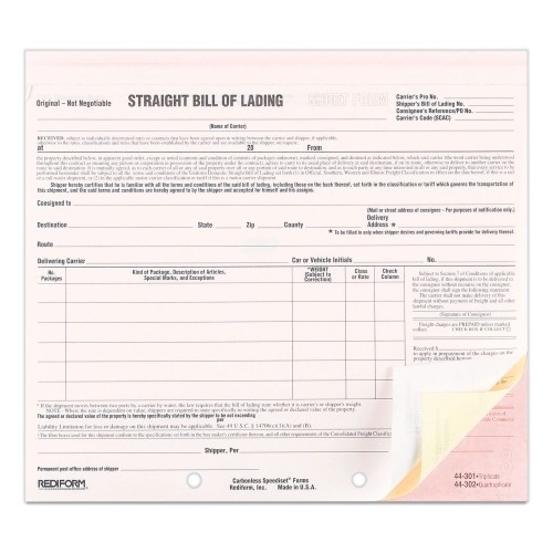 Rediform Snap-A-Way Bill Of Lading, Short Form, Three-Part Carbonless, 7 X 8.5, 250 Forms Total