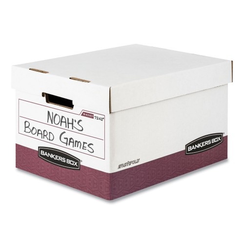 Bankers Box R-Kive Heavy-Duty Storage Boxes, Letter/Legal Files, 12.75" X 16.5" X 10.38", White/Red, 12/Carton
