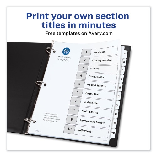 Avery Customizable Toc Ready Index Black And White Dividers, 10-Tab, 1 To 10, 11 X 8.5, 1 Set