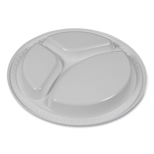 Tablemate Plastic Dinnerware, Compartment Plates, 9" Dia, White, 125/Pack