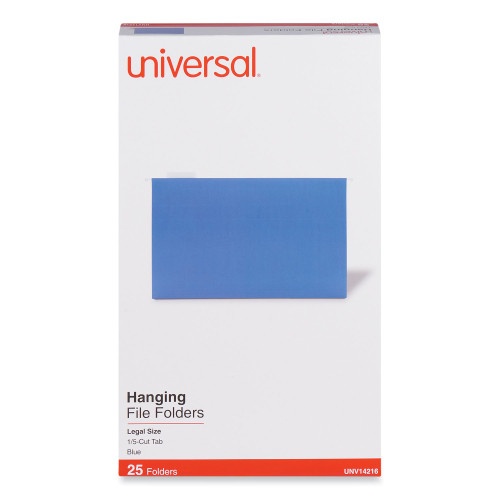 Universal Deluxe Bright Color Hanging File Folders, Legal Size, 1/5-Cut Tabs, Blue, 25/Box