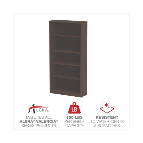 Alera Valencia Series Bookcase, Five-Shelf, 31.75W X 14D X 64.75H, Espresso