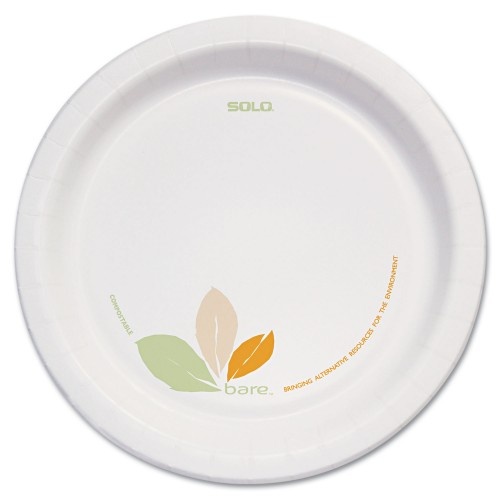 Solo Bare Eco-Forward Paper Dinnerware Perfect Pak, Plate, 8.5" Dia, Green/Tan, 125/Pack, 2 Packs/Carton