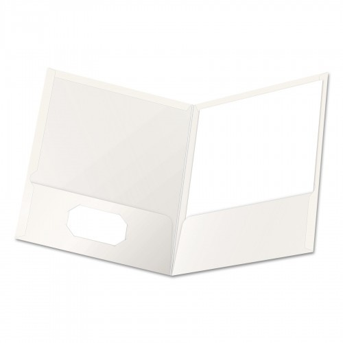 Oxford High Gloss Laminated Paperboard Folder, 100-Sheet Capacity, White, 25/Box