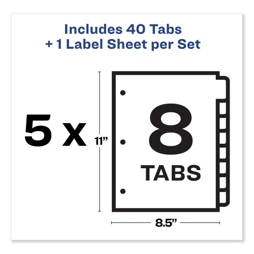 Avery Print And Apply Index Maker Clear Label Dividers, 8-Tab, Color Tabs, 11 X 8.5, White, Contemporary Color Tabs, 5 Sets