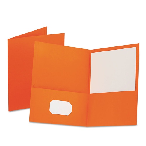 Oxford Twin-Pocket Folder, Embossed Leather Grain Paper, 0.5" Capacity, 11 X 8.5, Orange, 25/Box