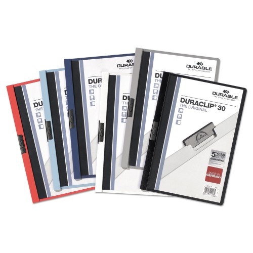 Durable Vinyl Duraclip Report Cover W/Clip, Letter, Holds 30 Pages, Clear/Black, 25/Box