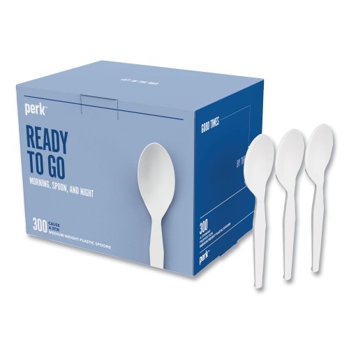 Perk Eco-Id Mediumweight Compostable Cutlery, Teaspoon, White, 300/Pack