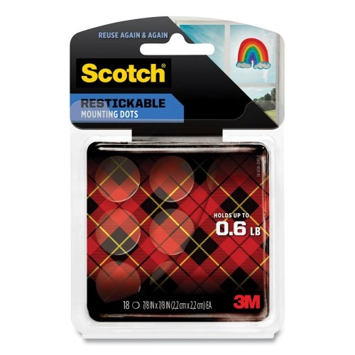 Scotch Restickable Mounting Tabs, 7/8 X 7/8, Clear, 18/Pack