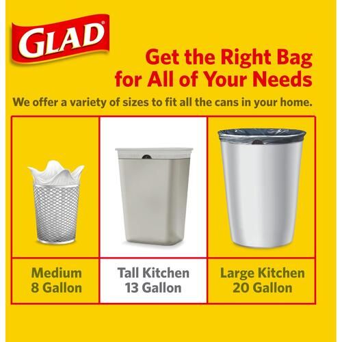 Glad ForceFlex Tall Kitchen Drawstring Trash Bags - 13 gal Capacity - 24  Width x 27 Length - White - Plastic - 4/Carton - 100 Per Box - Kitchen,  Office, Day Care, Restaurant, School