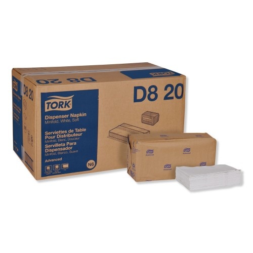 Tork Advanced Soft Minifold Dispenser Napkins, 1-Ply,13" X 12", White, 6000/Ct