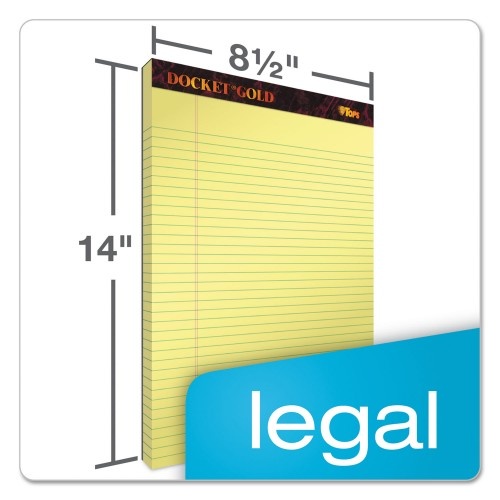 Tops Docket Gold Ruled Perforated Pads, Wide/Legal Rule, 50 Canary-Yellow 8.5 X 14 Sheets, 12/Pack