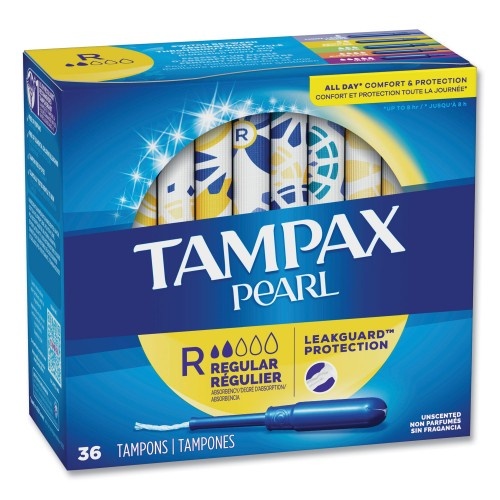 Tampax Pearl Tampons, Regular, 36/Box, 12 Box/Carton