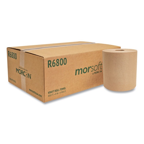 Morcon Paper Morsoft Universal Roll Towels, 1-Ply, 8" X 800 Ft, Brown, 6 Rolls/Carton