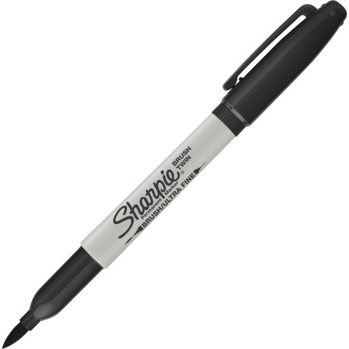 Sharpie Twin-Tip Permanent Marker, Brush/Ultra Fine Point, Black, 24 pack