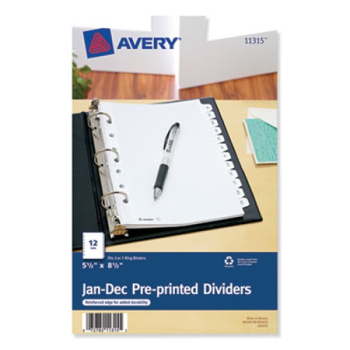 Avery Preprinted Tab Dividers, 12-Tab, Jan. To Dec., 8.5 X 5.5, White, 1 Set