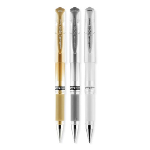 Uni-Ball Impact Bold Gel Pen, Stick, Bold 1 Mm, Assorted Marvelous Metallics Ink And Barrel Colors, 3/Pack