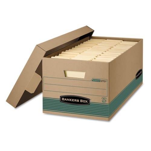 Bankers Box Stor/File Medium-Duty Storage Boxes, Letter Files, 12.88" X 25.38" X 10.25", Kraft/Green, 12/Carton