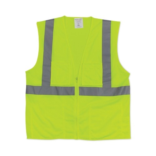 Pip Ansi Class 2 Four Pocket Zipper Safety Vest, Polyester Mesh, 2X-Large, Hi-Viz Lime Yellow