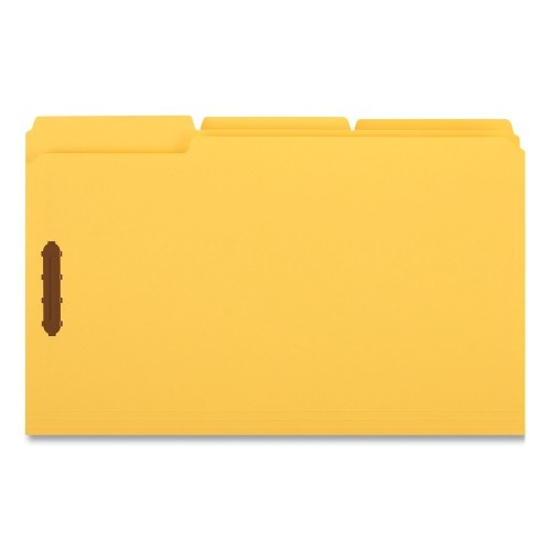 Universal Deluxe Reinforced Top Tab Fastener Folders, 0.75" Expansion, 2 Fasteners, Legal Size, Yellow Exterior, 50/Box