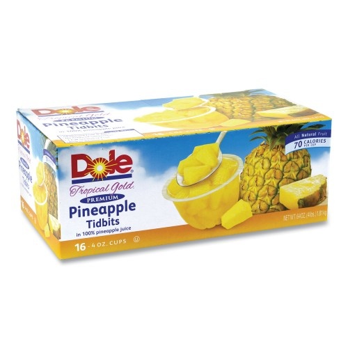 Dole Tropical Gold Premium Pineapple Tidbits, 4 Oz Bowls, 16 Bowls/Carton, Ships In 1-3 Business Days