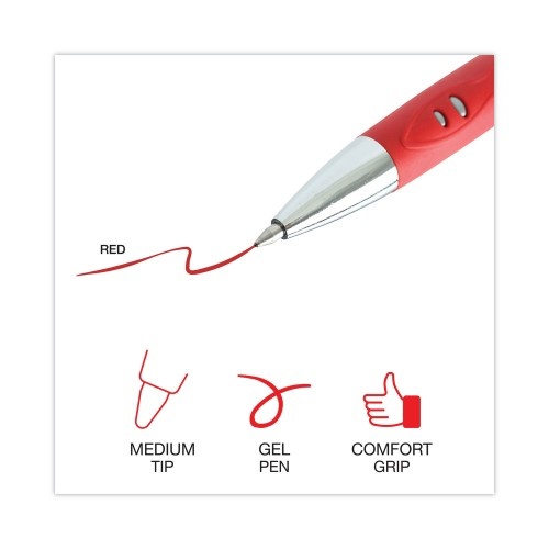 Universal Comfort Grip Gel Pen, Retractable, Medium 0.7 Mm, Red Ink, Silver Barrel, Dozen