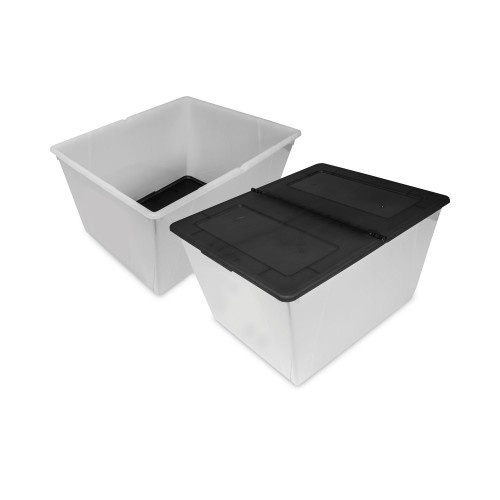 Storex Storage Tote, 16 Gal, 22.7" X 18.25" X 12.86", Clear/Black