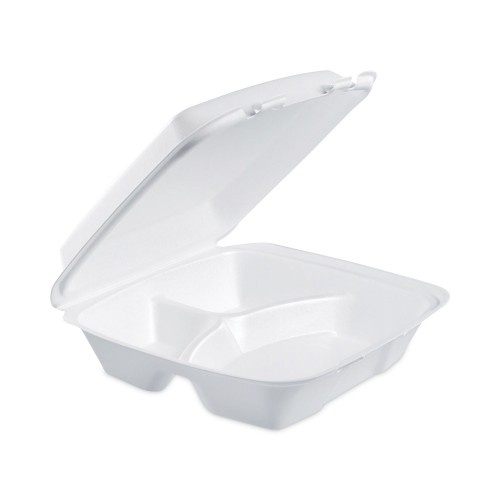 Dart Insulated Foam Hinged Lid Containers, 3-Compartment, 9 x 9.4 x 3, White, 200/Pack