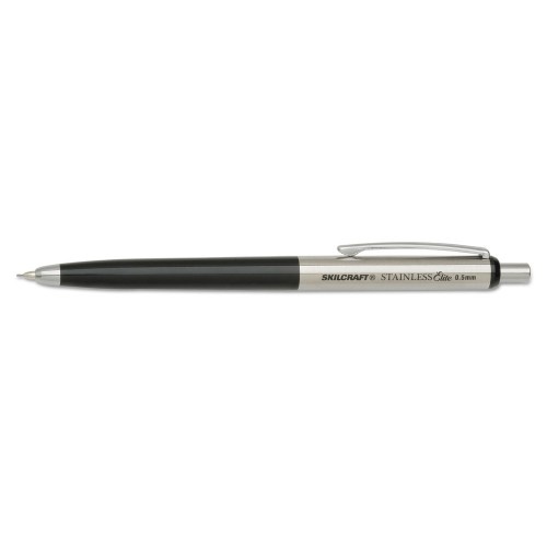 Abilityone 752001 Skilcraft Stainless Elite Mechanical Pencil, 0.5 Mm, Hb (#2.5), Black Lead, Black/Silver Barrel, 3/Pack