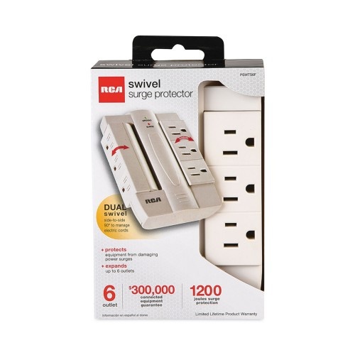 RCA 6 Outlet Swivel Surge Protector - 6 AC Outlets, 1,200 J, White