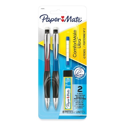 Paper Mate Comfortmate Ultra Pencil Starter Set, 0.5 mm, HB (#2.5), Black Lead, Assorted Barrel Colors, 2/Pack