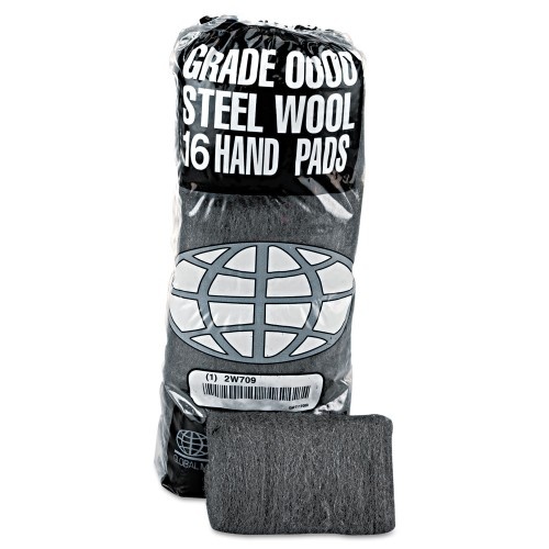GMT Industrial-Quality Steel Wool Hand Pad #0 Fine, Steel Gray, 16/Pack, 12 Packs/Carton