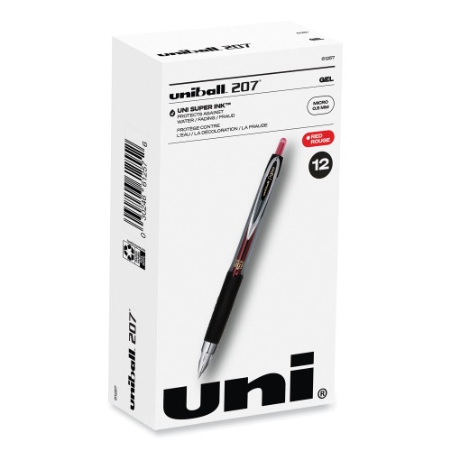 Uni-Ball Signo 207 Gel Pen, Retractable, Micro 0.5 Mm, Red Ink