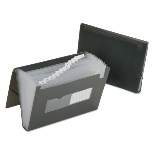 AbilityOne 753001 Skilcraft 1.25" Expansion File, 12 Sections, Elastic Cord Closure, Straight Tab, Letter Size, Smoke, 12/Carton