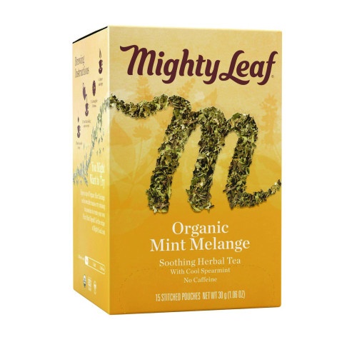 Mighty Leaf Tea Whole Leaf Tea Pouches, Organic Mint Melange, 15/Box