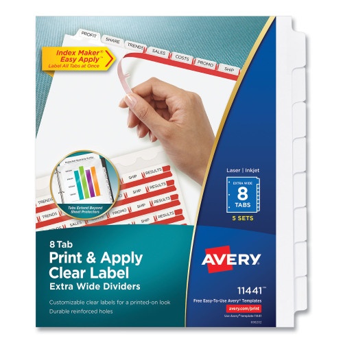 Avery Print and Apply Index Maker Clear Label Dividers, Extra Wide Tabs, 8-Tab, 11.25 X 9.25, White, 5 Sets