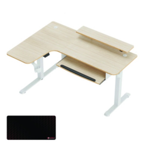 Eureka L-Shaped Standing Desk With Keyboard Tray, Left Desk, 61.25" X 43.25" X 34.38" To 52.88", Maple White/White