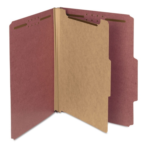 Smead Recycled Pressboard Classification Folders - 2" Expansion, 1 Divider, 4 Fasteners, Letter Size, Red Exterior, 10/Box