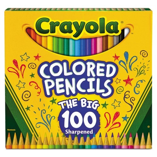 Crayola Long-Length Colored Pencil Set, 3.3mm, 2B (#1), Assorted Lead/Barrel Colors, 100/Pack