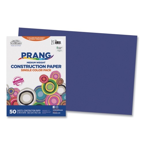 Prang SunWorks Construction Paper - 50 lb Text Weight, 12 x 18, Blue, 50/Pack