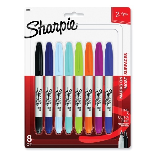 Sharpie Twin-Tip Permanent Marker, Extra-Fine/Fine Bullet Tips, Assorted Colors, 8/Set