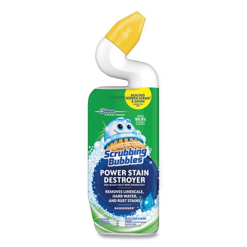 Scrubbing Bubbles Power Stain Destroyer Toilet Bowl Disinfectant, Rainshower Scent, 24 Oz Bottle, 6/Carton