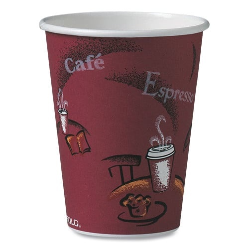 Solo Paper Hot Drink Cups in Bistro Design, 12 Oz, Maroon