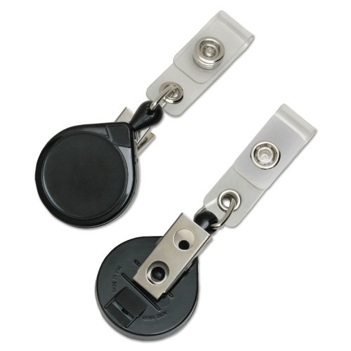 AbilityOne 845501 Skilcraft Retractable ID Reel with Bulldog Clip, 36", Black, Dozen