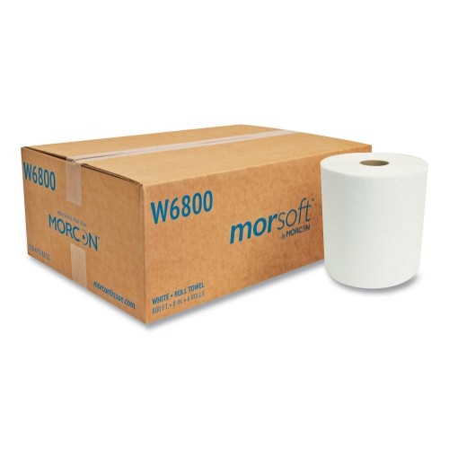 Morcon Paper Morsoft Universal Roll Towels, 1-Ply, 8" x 800 Ft, White, 6 Rolls/Carton