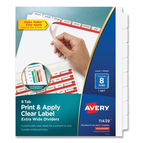 Avery Print and Apply Index Maker Clear Label Dividers, Extra Wide Tab, 8-Tab, 11.25 X 9.25, White, 1 Set
